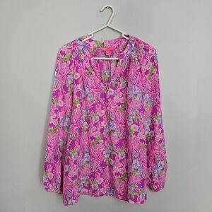 NWOT Lily Pulitzer Silk Pink Floral Blouse